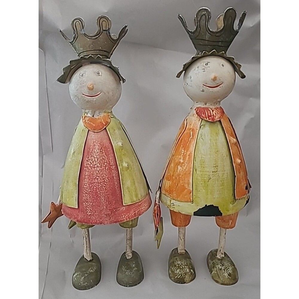 Pair of German Hand Crafted Painted Prince Figurines w/Crowns & Stars